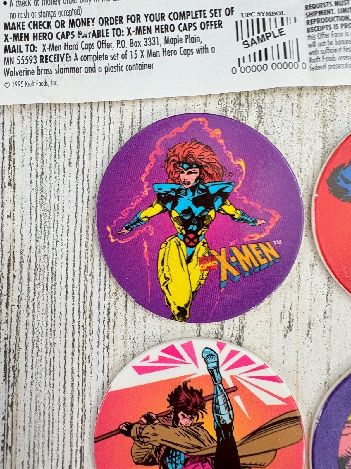 X-men Hero Caps Lot 4 Lenders Bagels Wolverine Jean Grey Beast Gambit Pog 1995