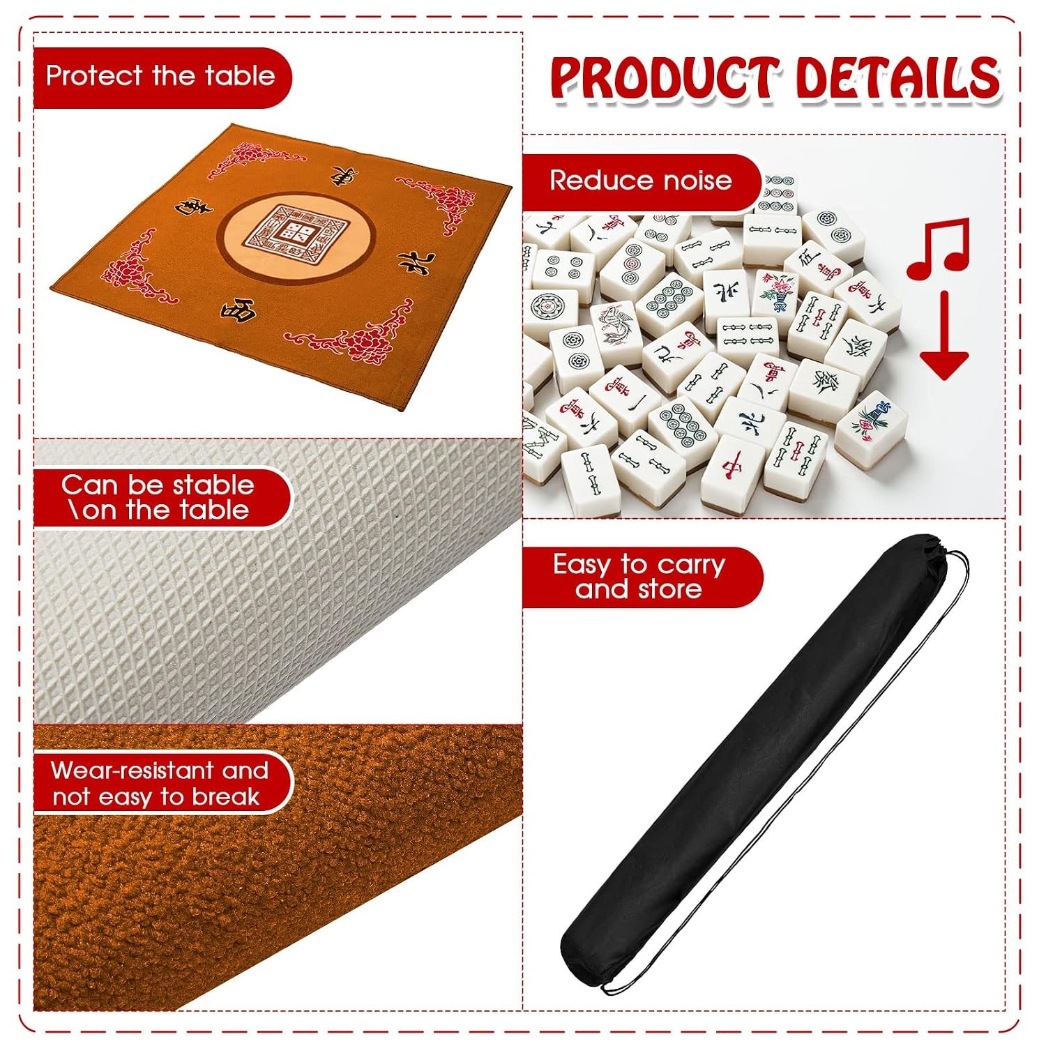 Anti Slip Noise Reduction Mahjong Table Mat with Carrying Bag 31.5 Inches