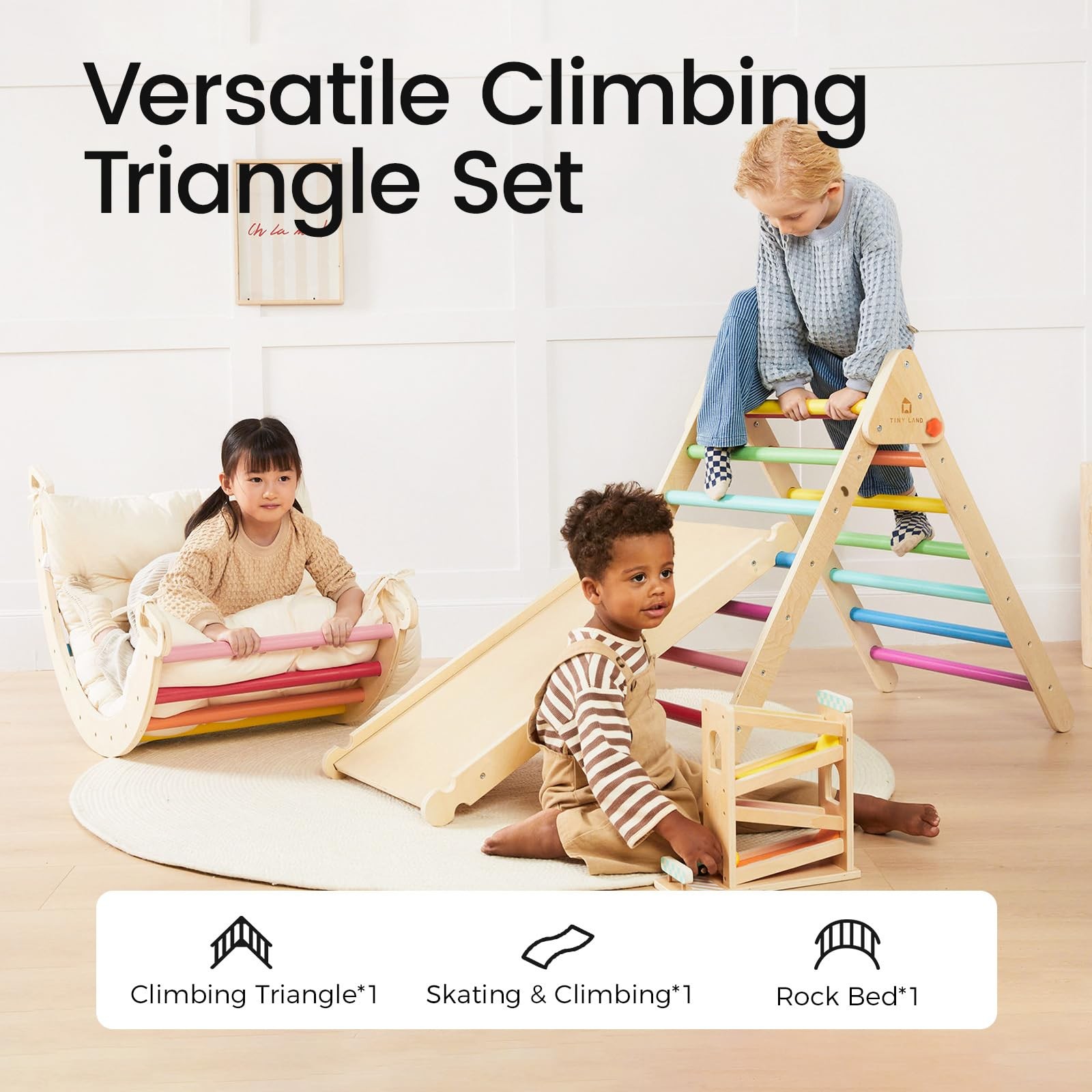 Pikler Triangle 7-in-1 Foldable Climbing Toy Set Kids Montessori Natural Tiny