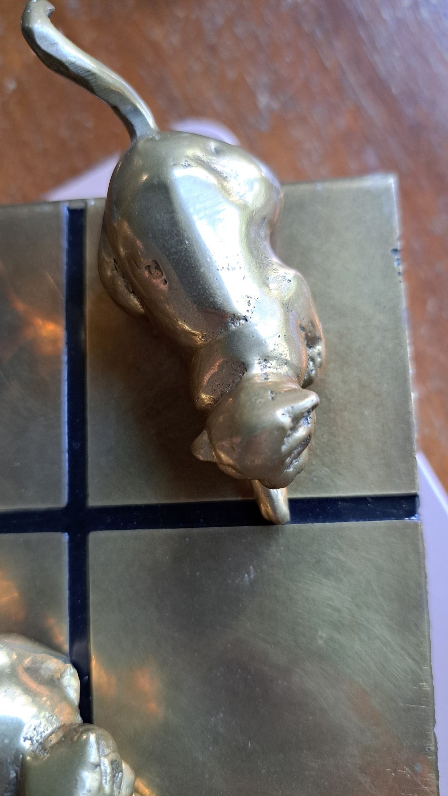 VTG PENCO Brass CAT & DOG Figurine Tic Tac Toe Game Labrador Golden Retriever