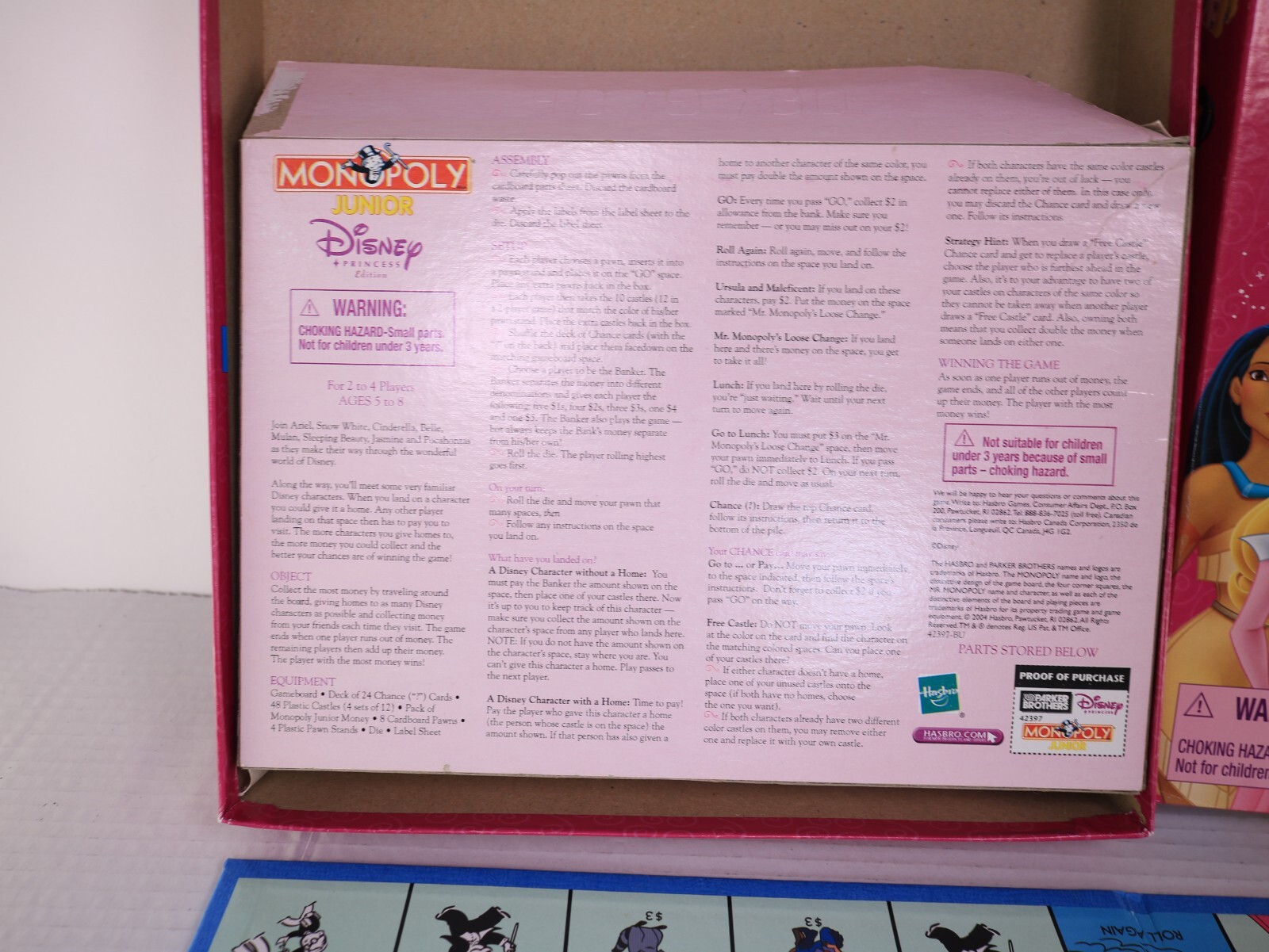 Vintage Monopoly Junior Disney Princess Edition 2004 95% Complete See Pics Good!