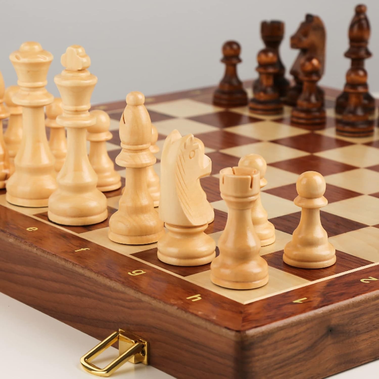 Walnut Chess Set 15” x 15” with Felted Game Board Interior for Storage Ches…