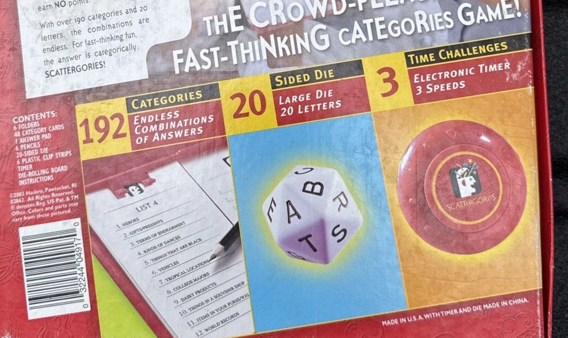 The Game Of Scattergories By Parker Brothers Complete