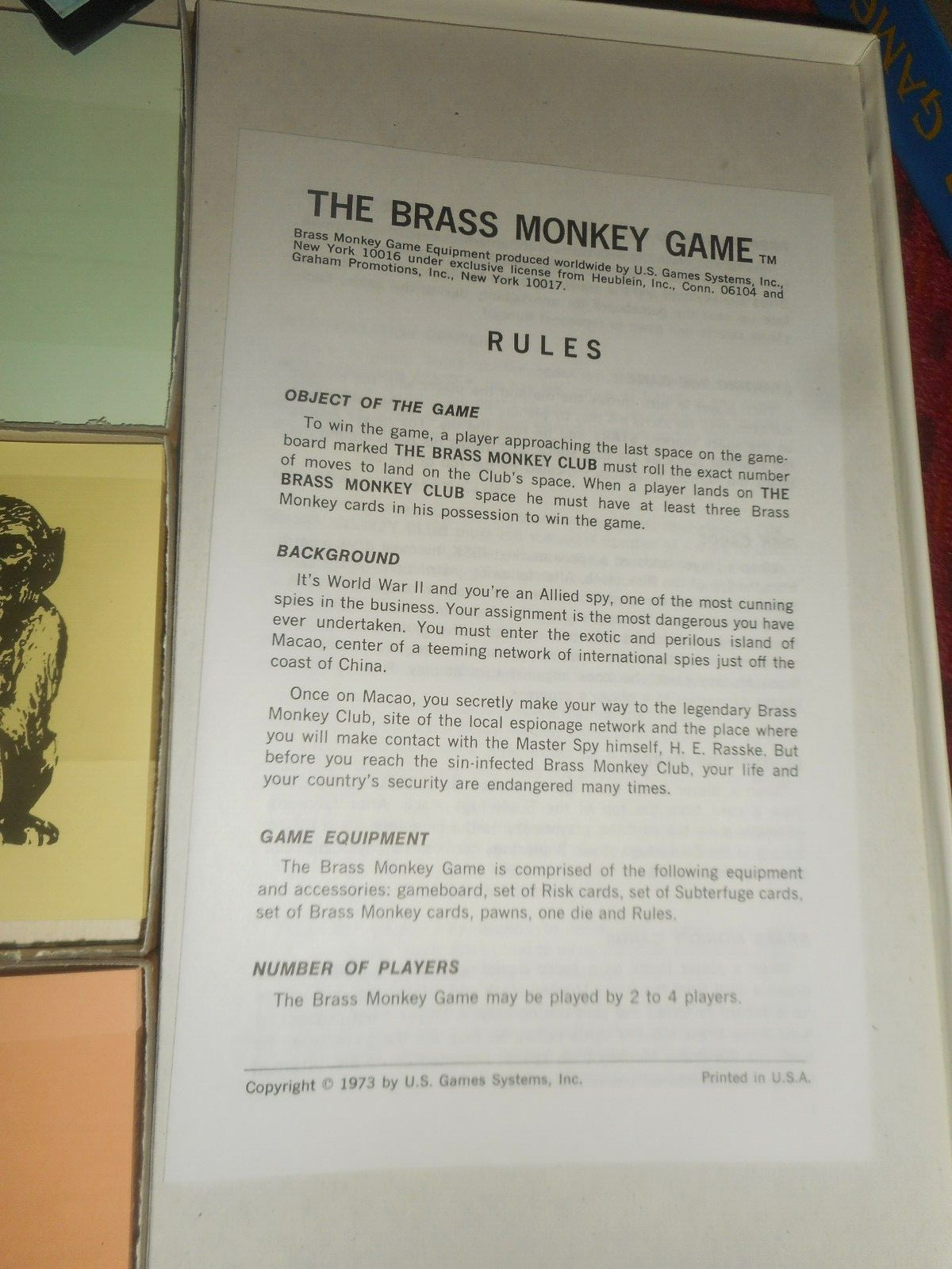 Vintage U.S. Games Systems The Brass Monkey Board Game 1973 Brand New in Box