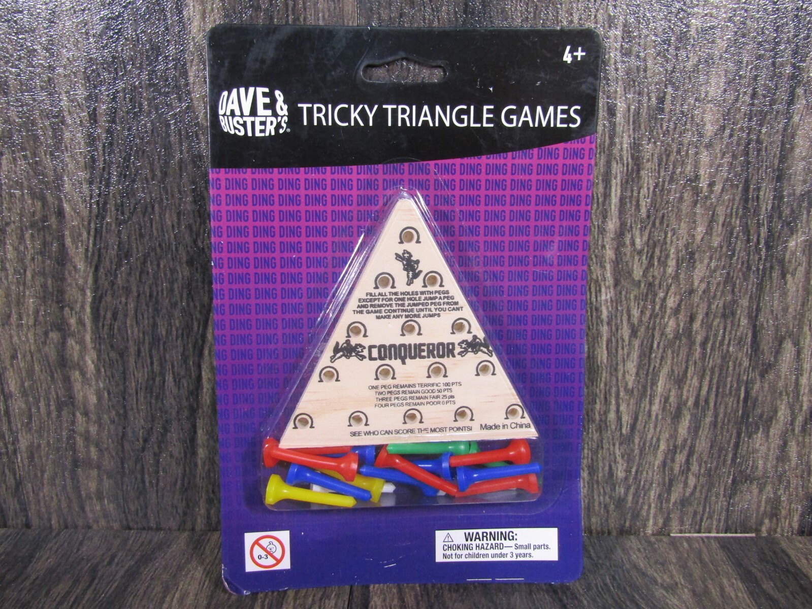 New Dave & Buster’s Tricky Triangle Wooden Peg Game Brain Teaser Party Favors
