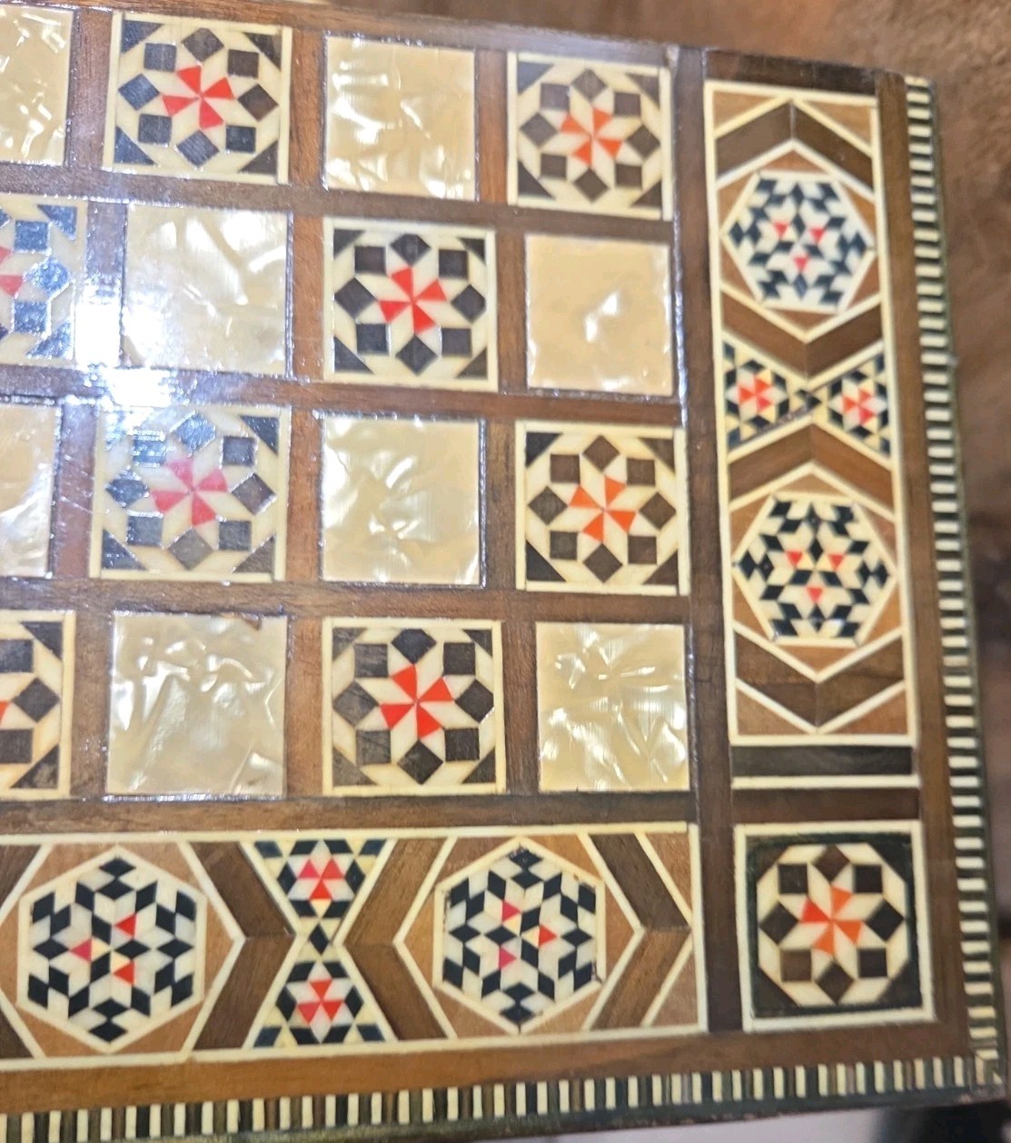Vintage Mosaic Inlay Chess Backgammon Set Handcrafted Wood Marquetry Game Box