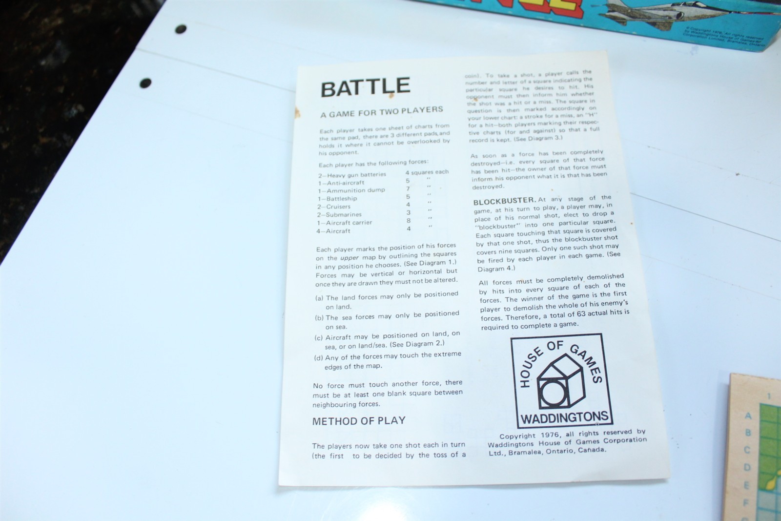 Vintage 1976 Battle Game In Original Box 2 Player Military Sea Land Air