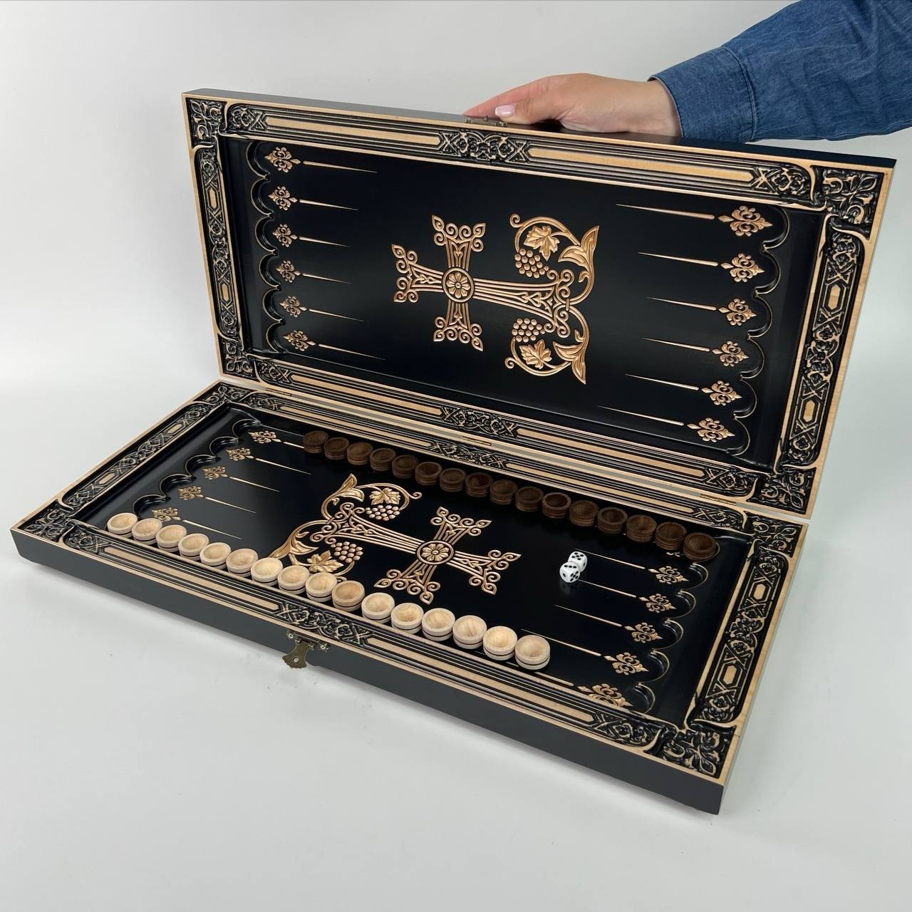 Luxury Wood Backgammon Set Lion Design Handmade Maple Wood Custom Gift