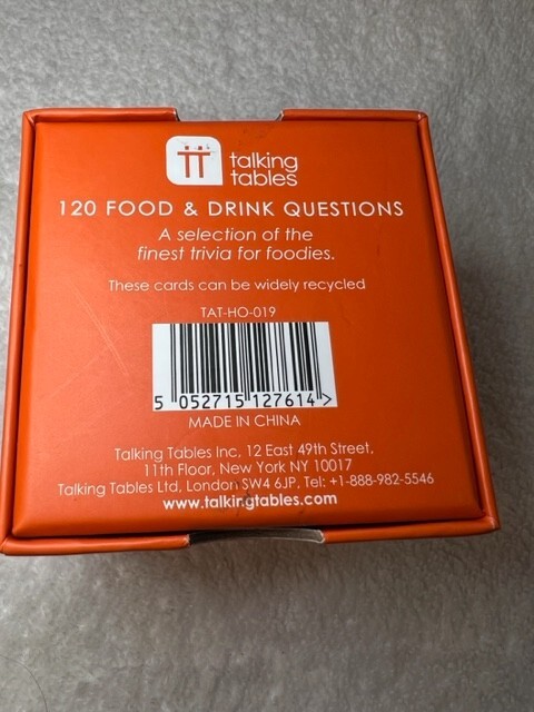 Talking Tables 120 Questions After Dinner Food & Drink Trivia Square Orange Box