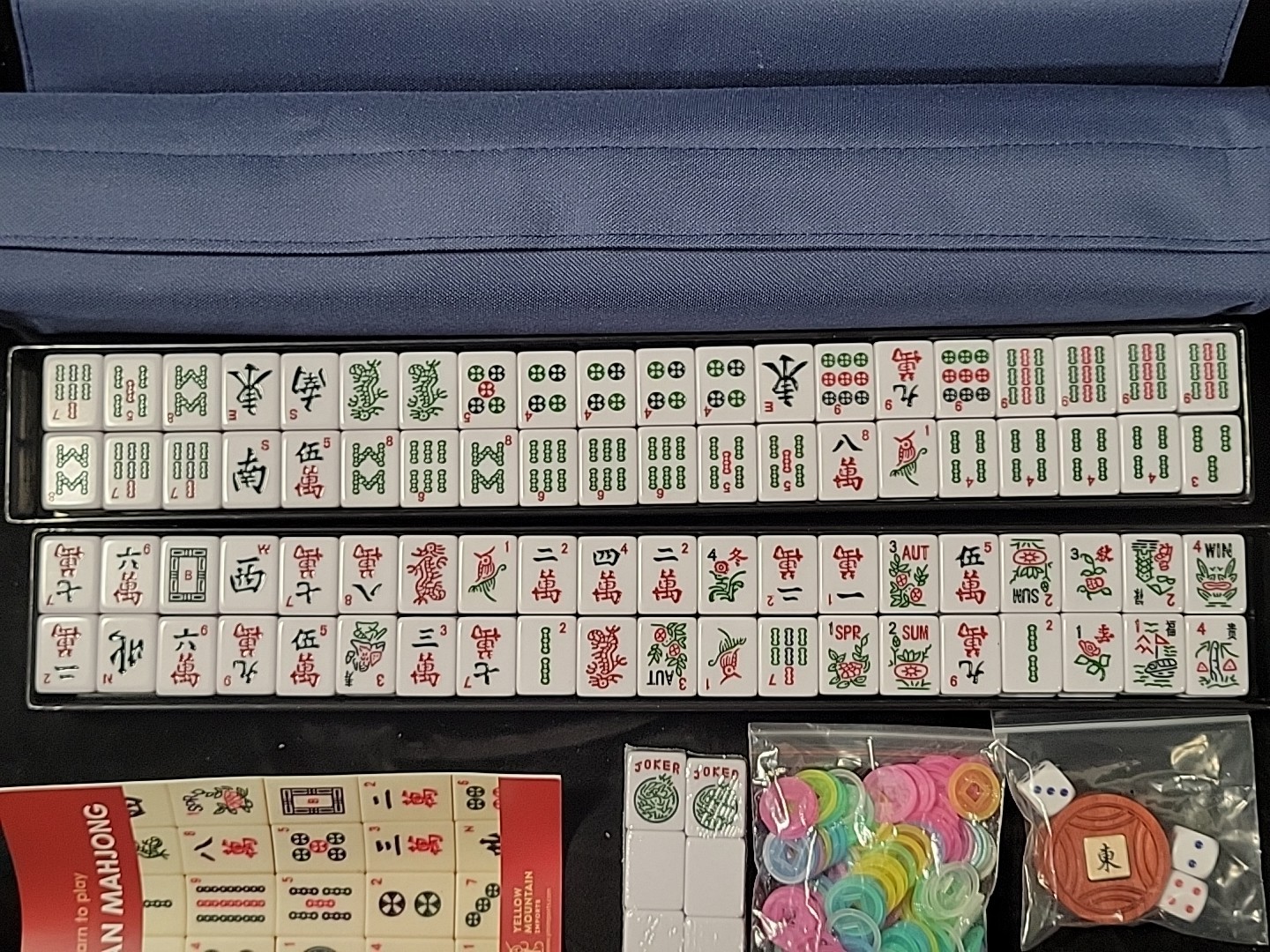 American Mahjong Set with Indigo Tiles Blue Soft Case All-in-One Racks (A7)