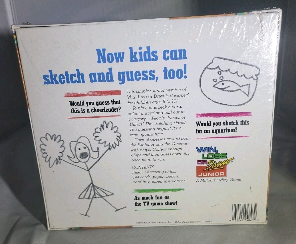 Milton Bradley Win, Lose Or Draw Junior Family Board Game Brand New Sealed