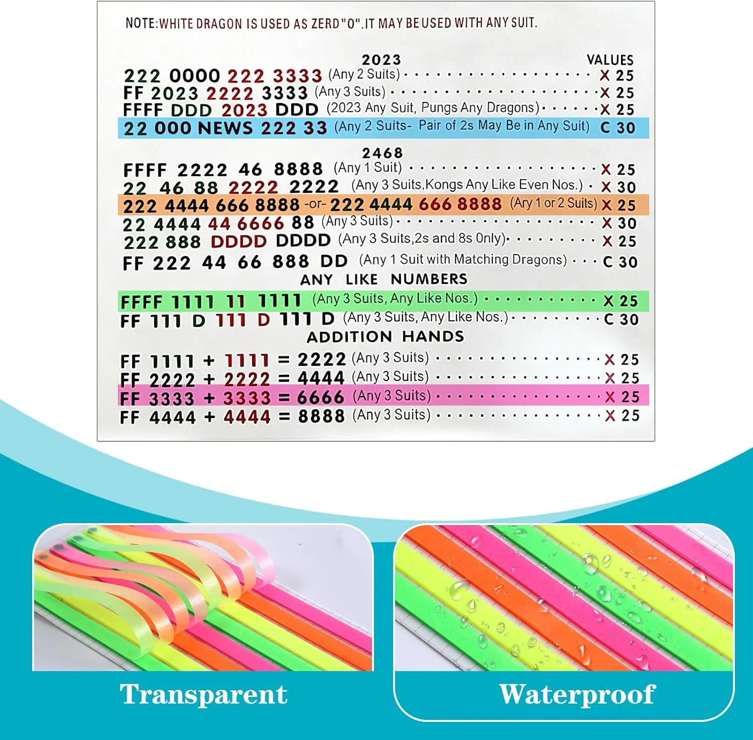 320Pcs Mahjong Card Line Finder Highlighter Tape Mahjong Line Highlighter Stripe