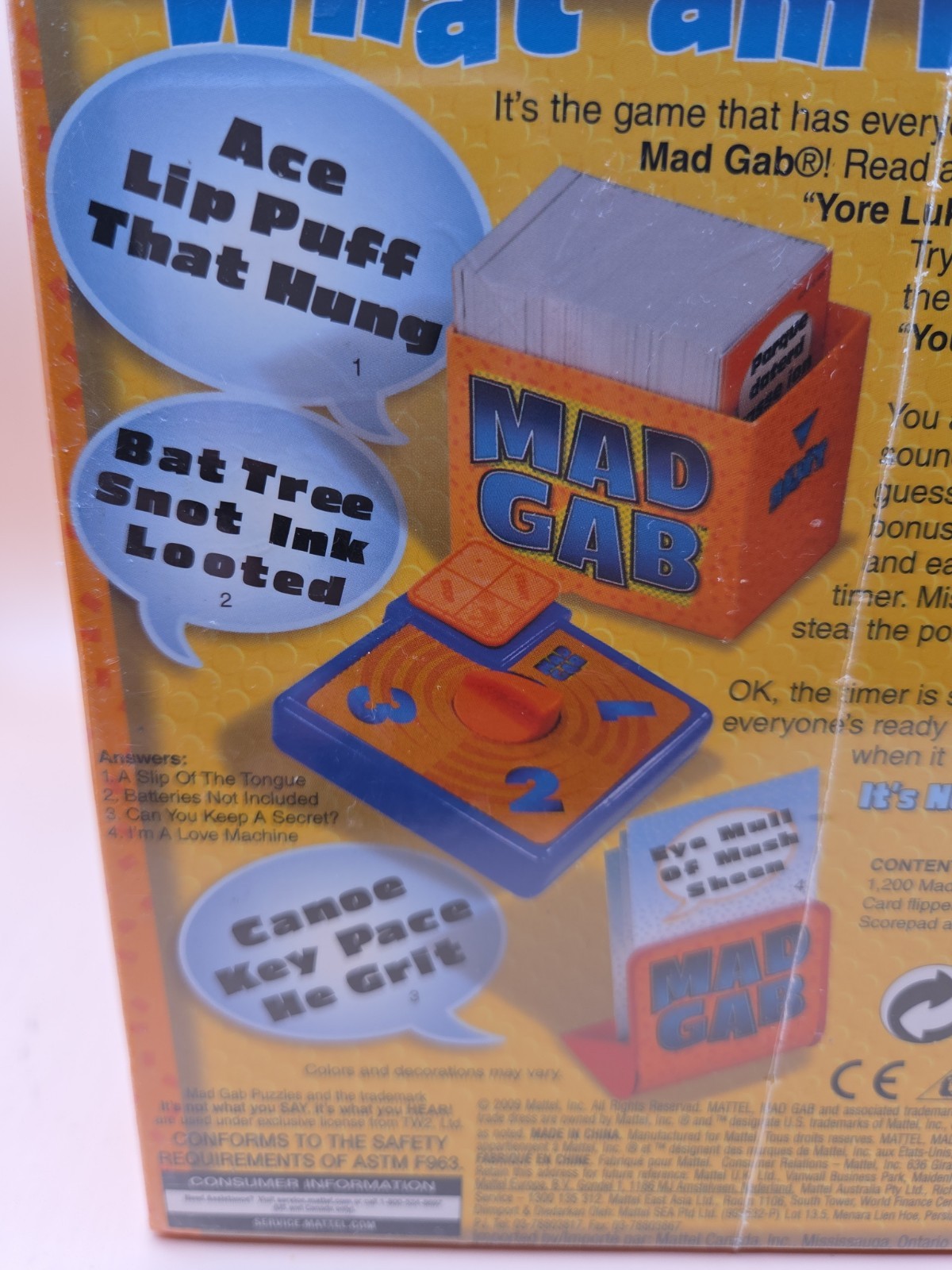 MAD GAB Adult Party Game 2009 Mattel Ages 10+ 2-12 Players – NEW FACTORY SEALED
