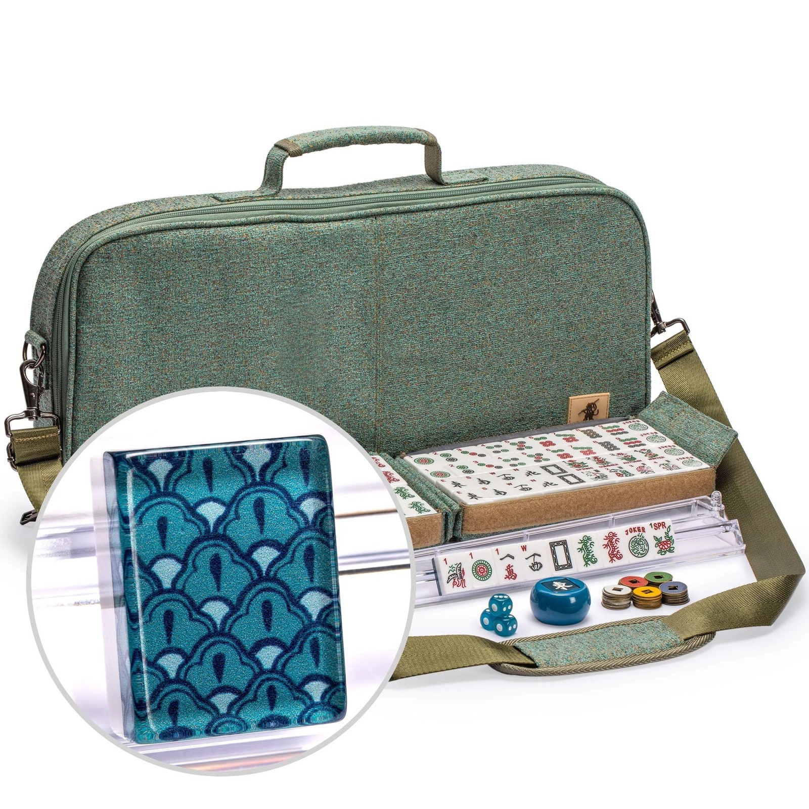American Mahjong Oceana 166-Tile Rack/Pusher Heather Teal Soft Case TC-AF001-A