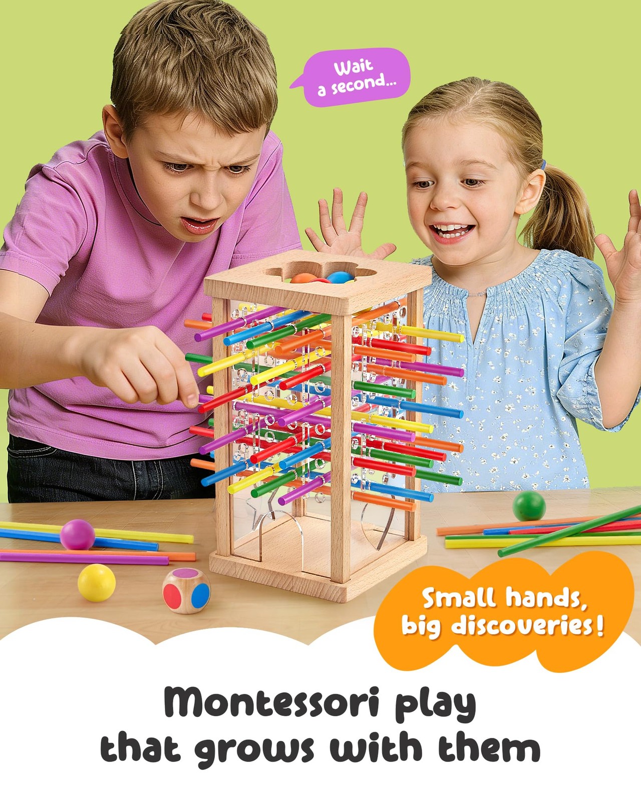 Montessori Wooden Board Game, 42 Colorful Sticks Board Games for Kids 4-6, Ma…