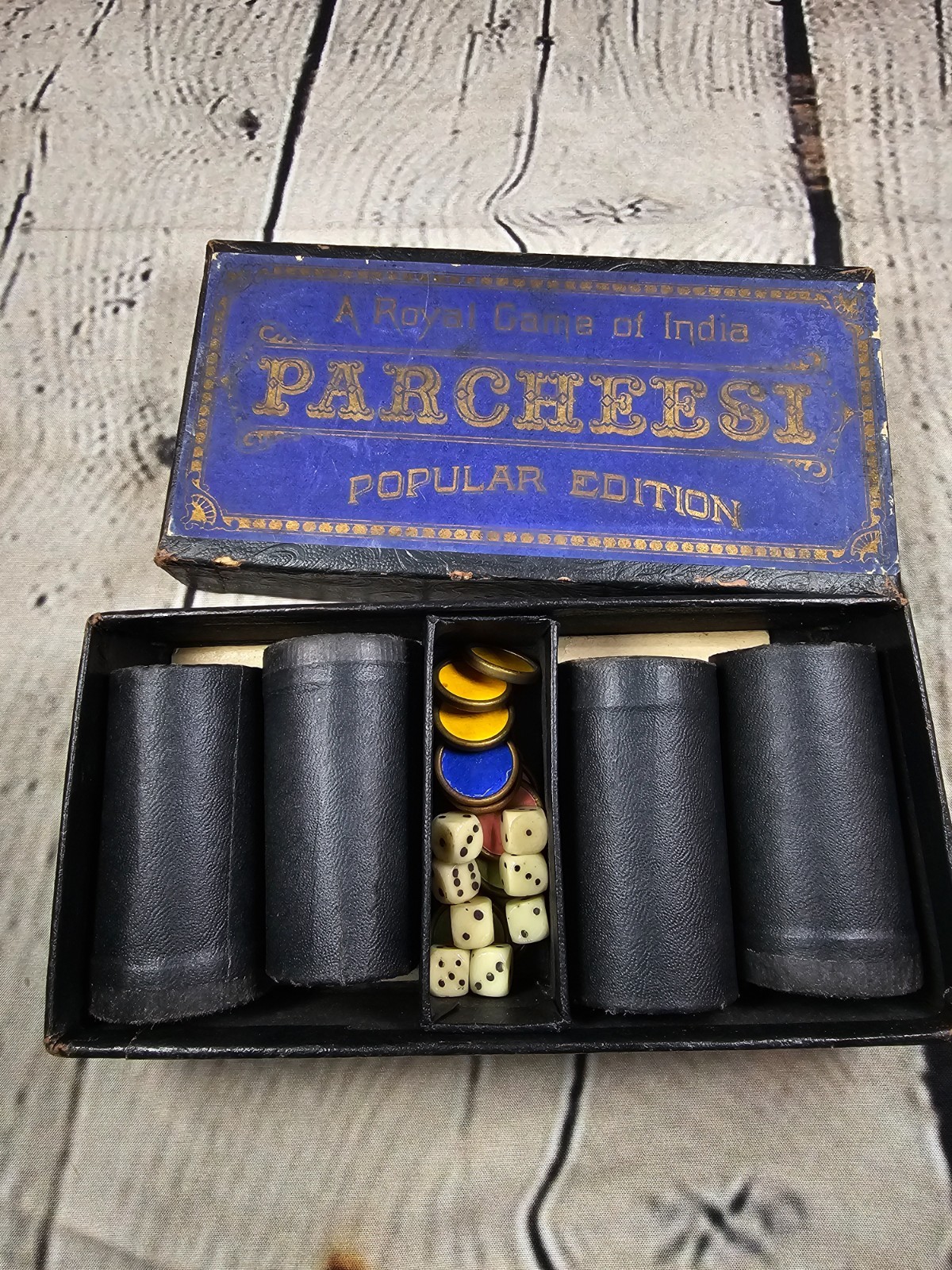 1918 Selchow & Righter Parcheesi Popular Edition Brass Counters w/ Instructions