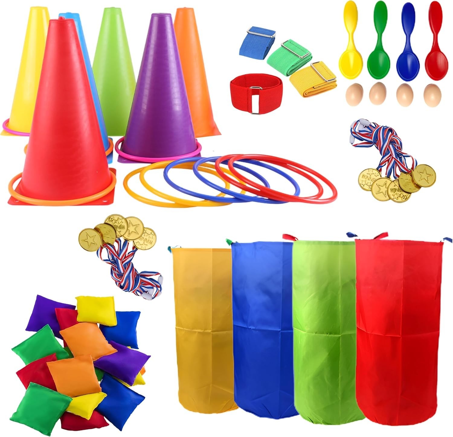 Outdoors 53 Pcs Games Set for Kids & Adults, Ring Toss, Bean Bags, Sacks