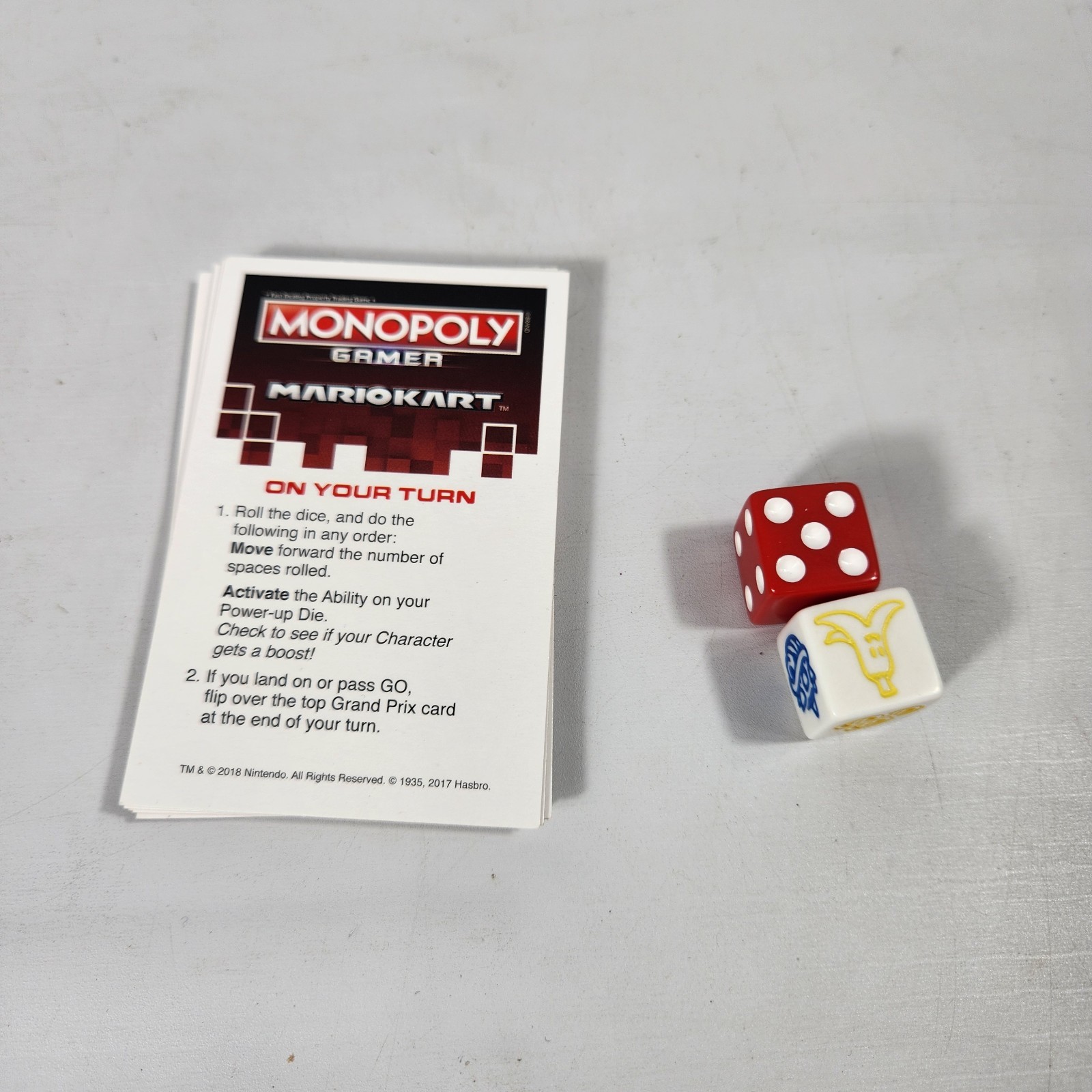 Hasbro Monopoly Gamer Mario Kart Board Game 2018 PARTS ONLY Cards and dice