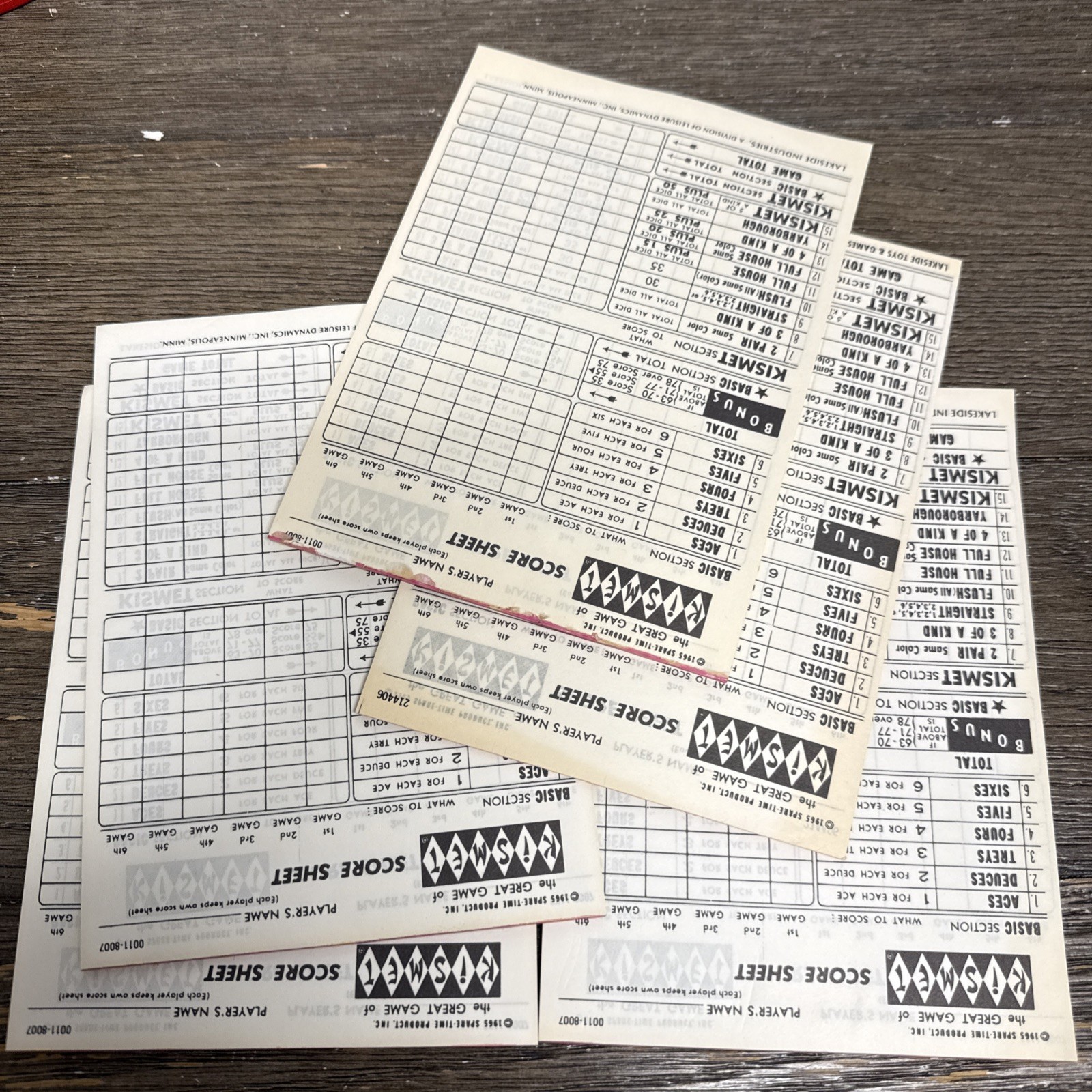 Score Pads Kismet Dice Game (1970) score pads 3 Unused Plus 2 Partials Plus