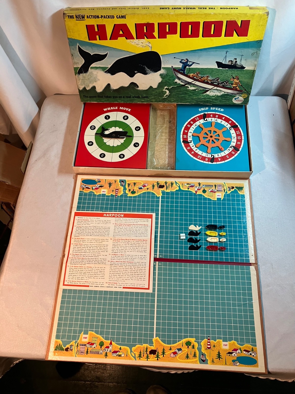 Vintage 1955 Gabriel Harpoon Board Game Complete Rare