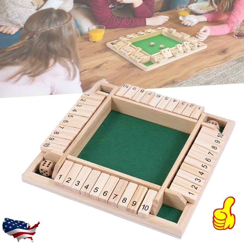 Wooden Dice Board Game Shut The Box for 4 Players Flaps & Dices Game Parent-chi
