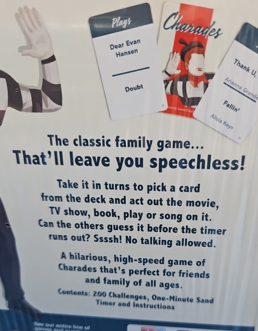 Charades Party Game from University Games, 2 or More Players Ages 6 &Up NEW Tin
