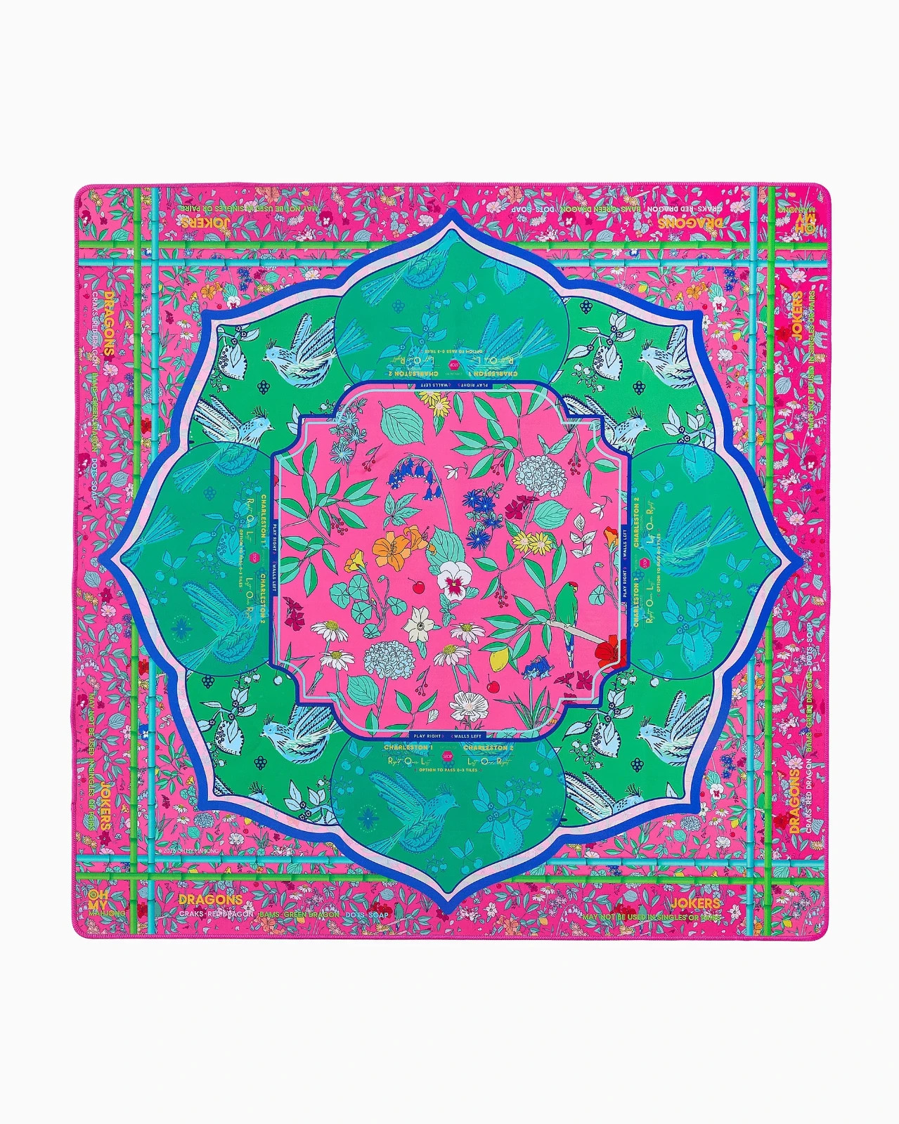 80x80cm Thickened Mahjong Table Mat Pink & Green Flowers And Birds Mat Non-Slip
