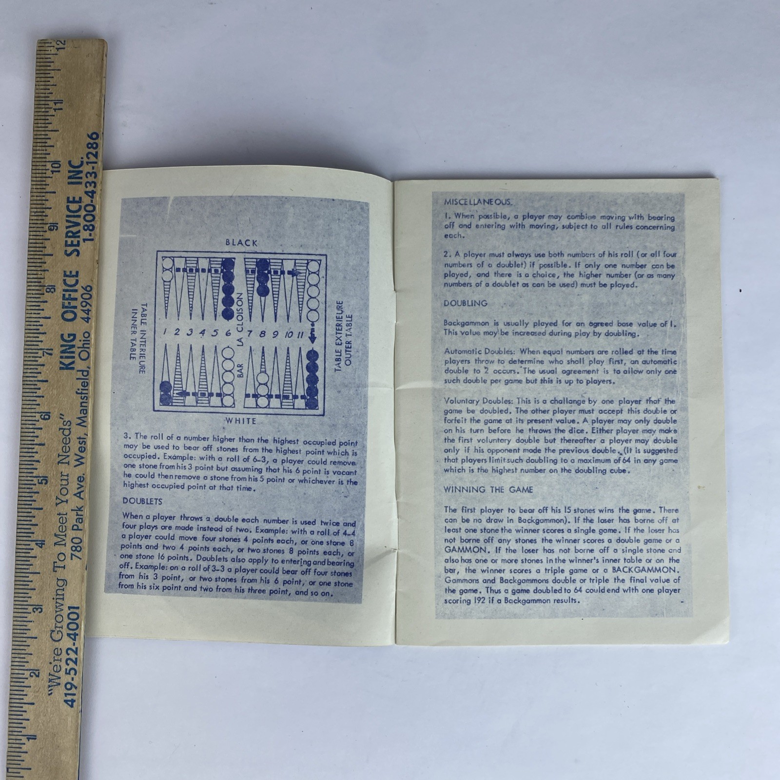 Vintage Backgammon Instruction Manual English French 7.5×5.5 1970s/80s