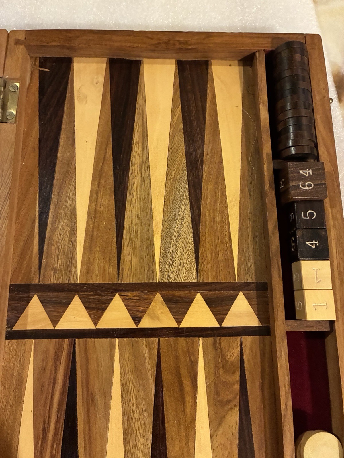 Wooden Inlaid Backgammon Set Travel Size, 12” X 7” Case