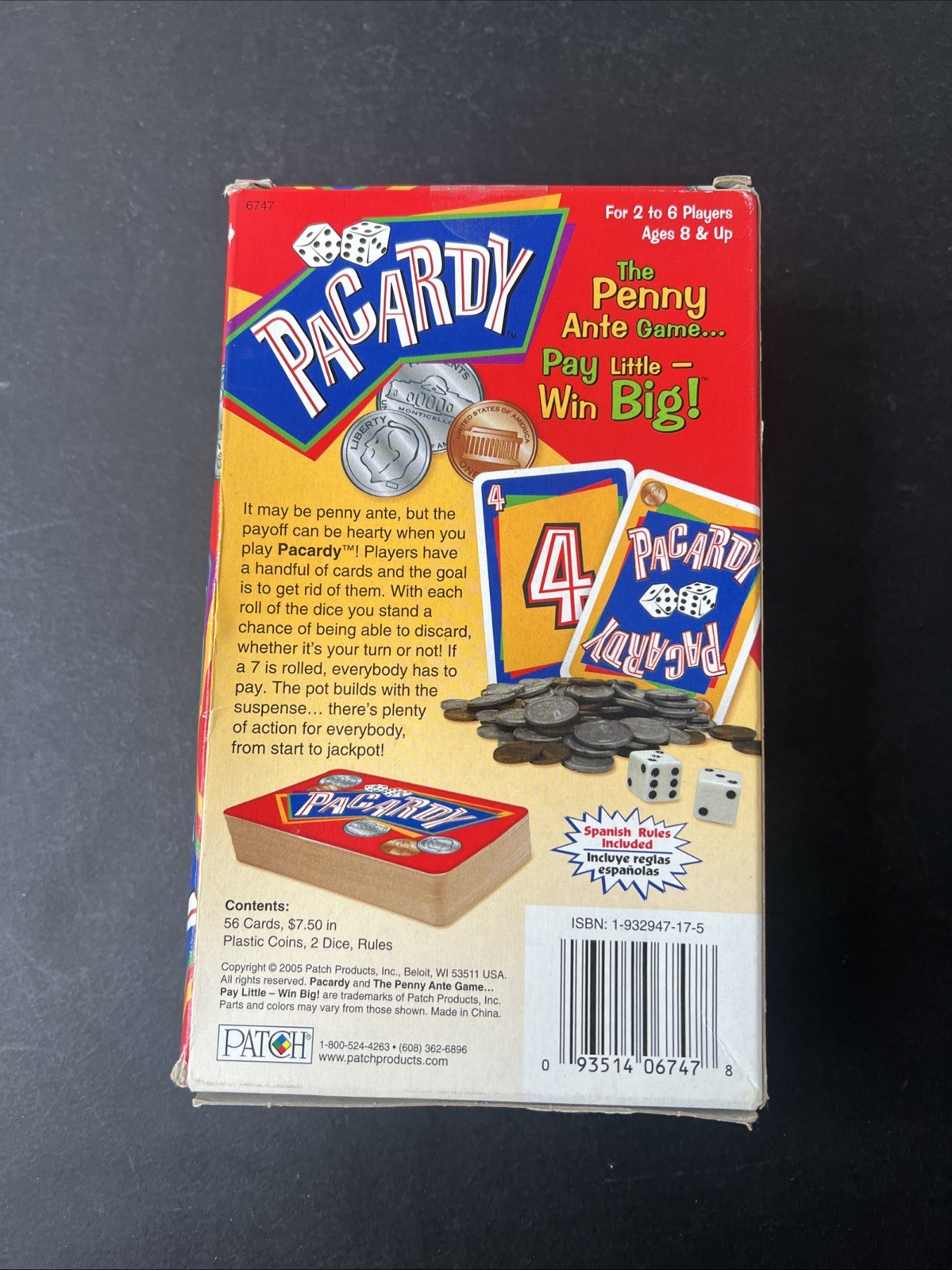 Pacardy Cards and Dice Game Patch Products 2005 Brand New Sealed