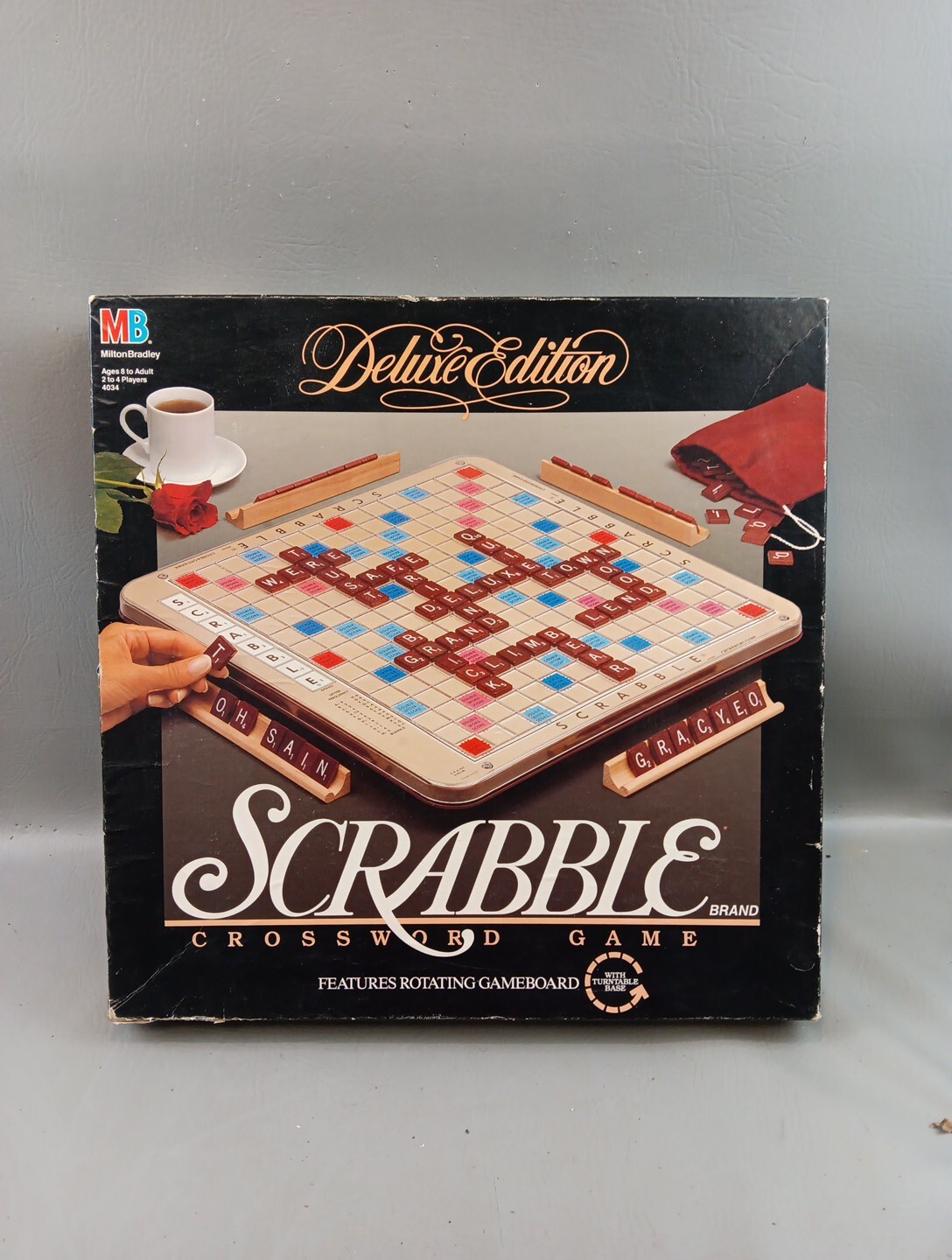 Scrabble Deluxe Edition 1989 Rotating Turntable COMPLETE #4034 Mahogany Tiles