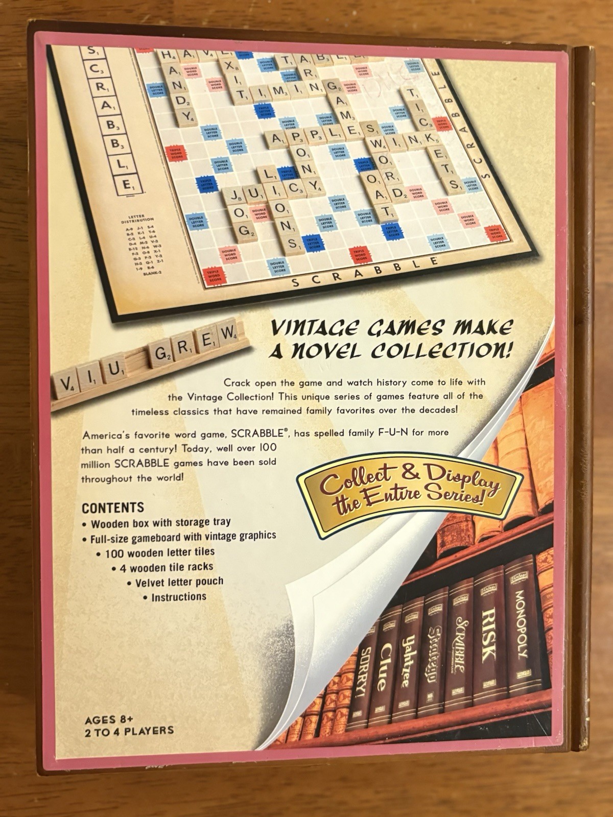 Scrabble Vintage Game Collection Bookshelf Edition Wooden Box Case 2005