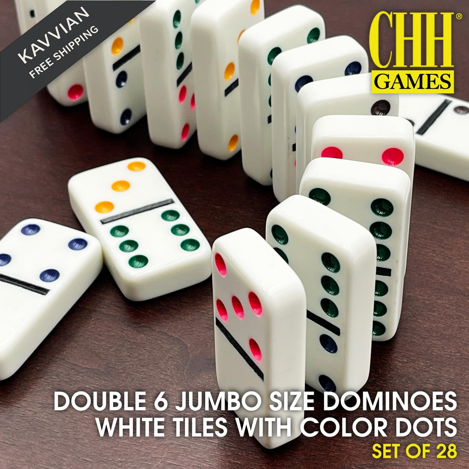 CHH 2322 Double 6 Jumbo Dominoes with Color 8.25 x 4.75 x 1.38 inches, White
