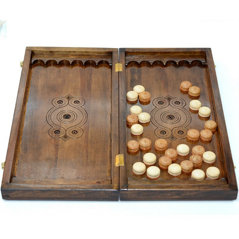 Handmade Wooden Backgammon Set “Sphere” – 17.7 in Carved Board