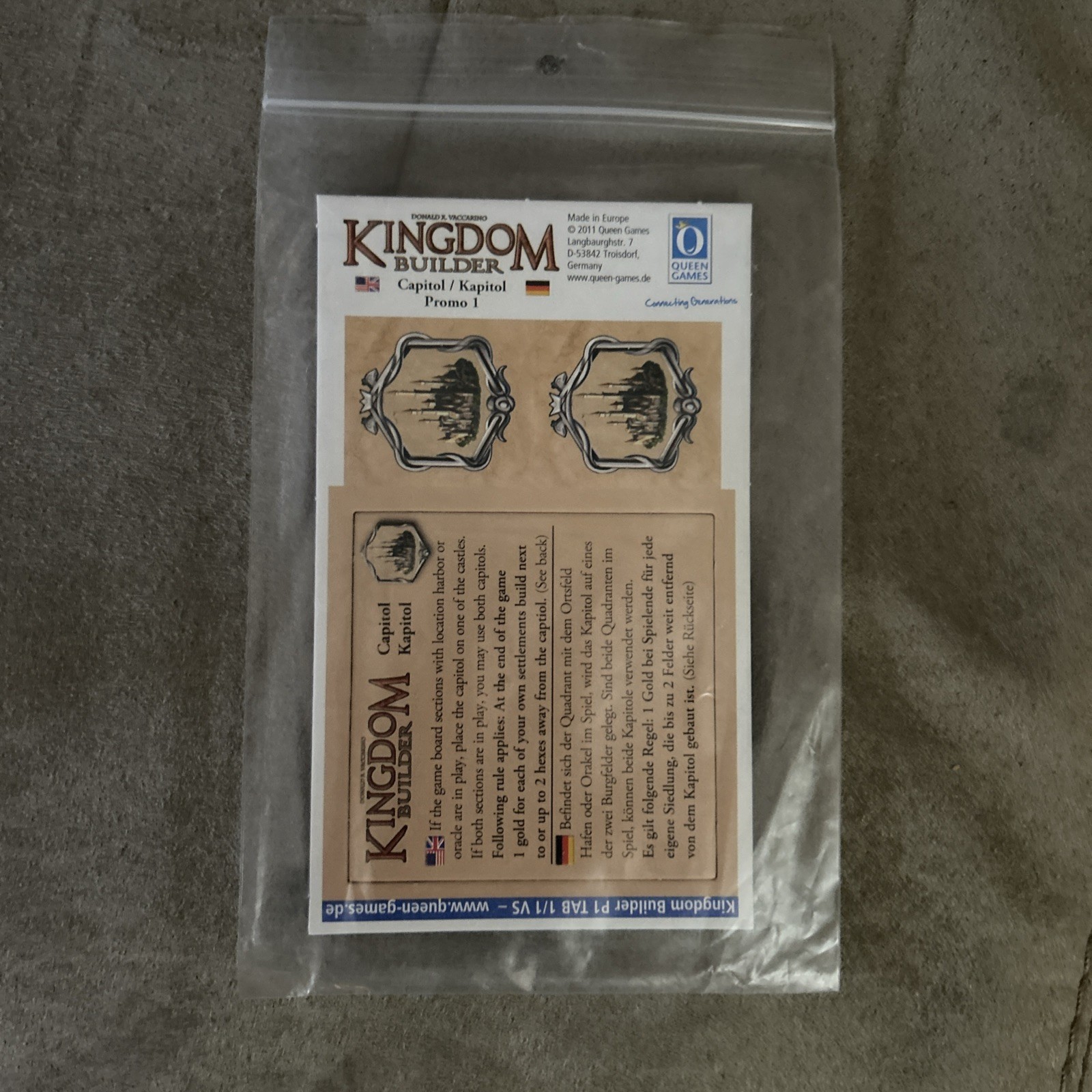 Kingdom Builder CAPITOL Queen Games Expansion Promo Preorder Bonus Boardgame
