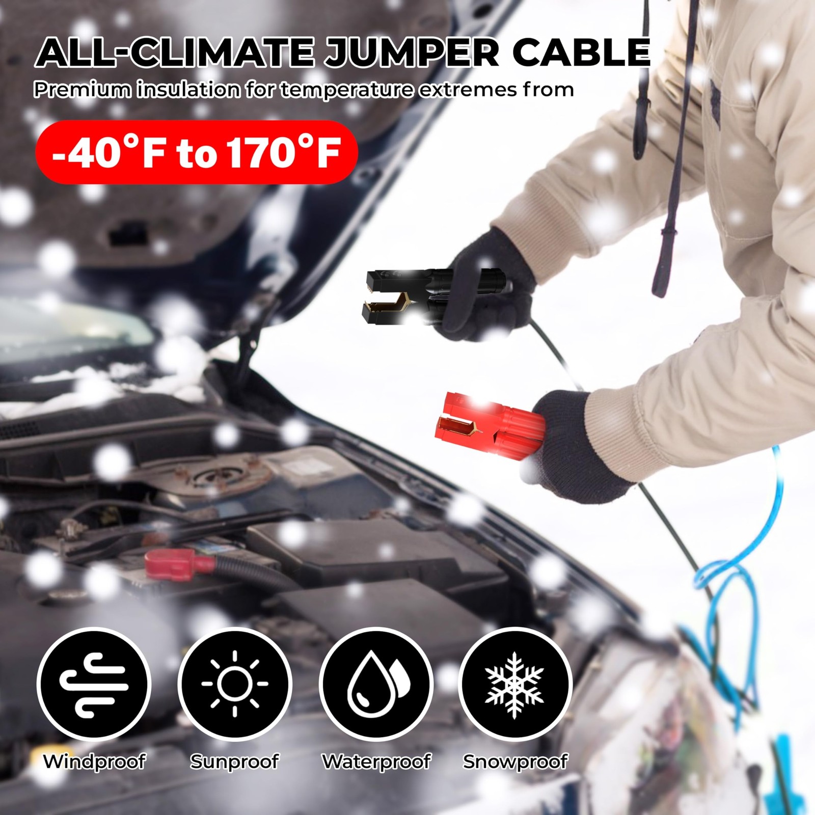 0 Gauge 30 Feet Jumper Cables Heavy Duty for Car, Quick Connect Plug Sets 100…