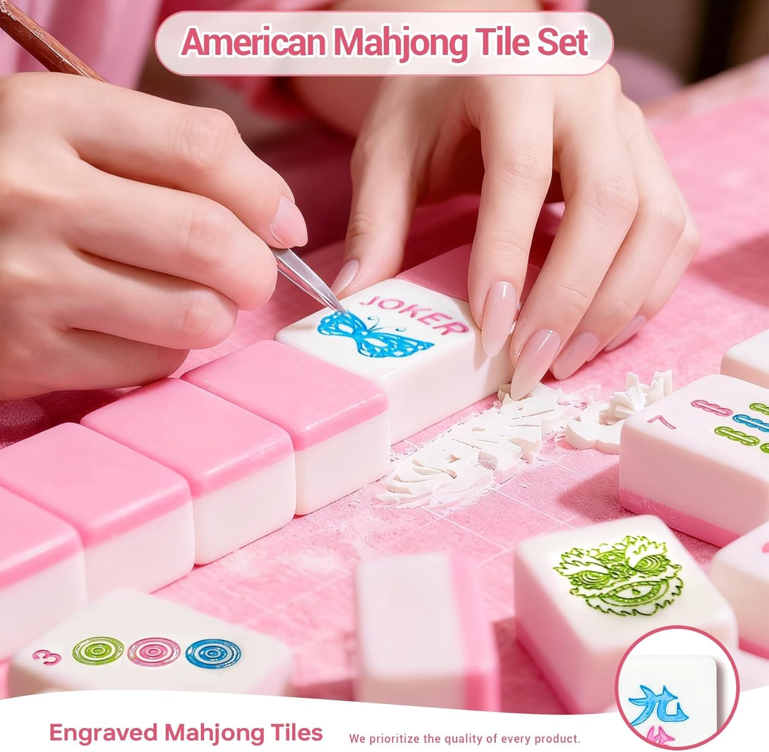 160 Pink American Printed Mahjong Game Set with Carrying Bag A
