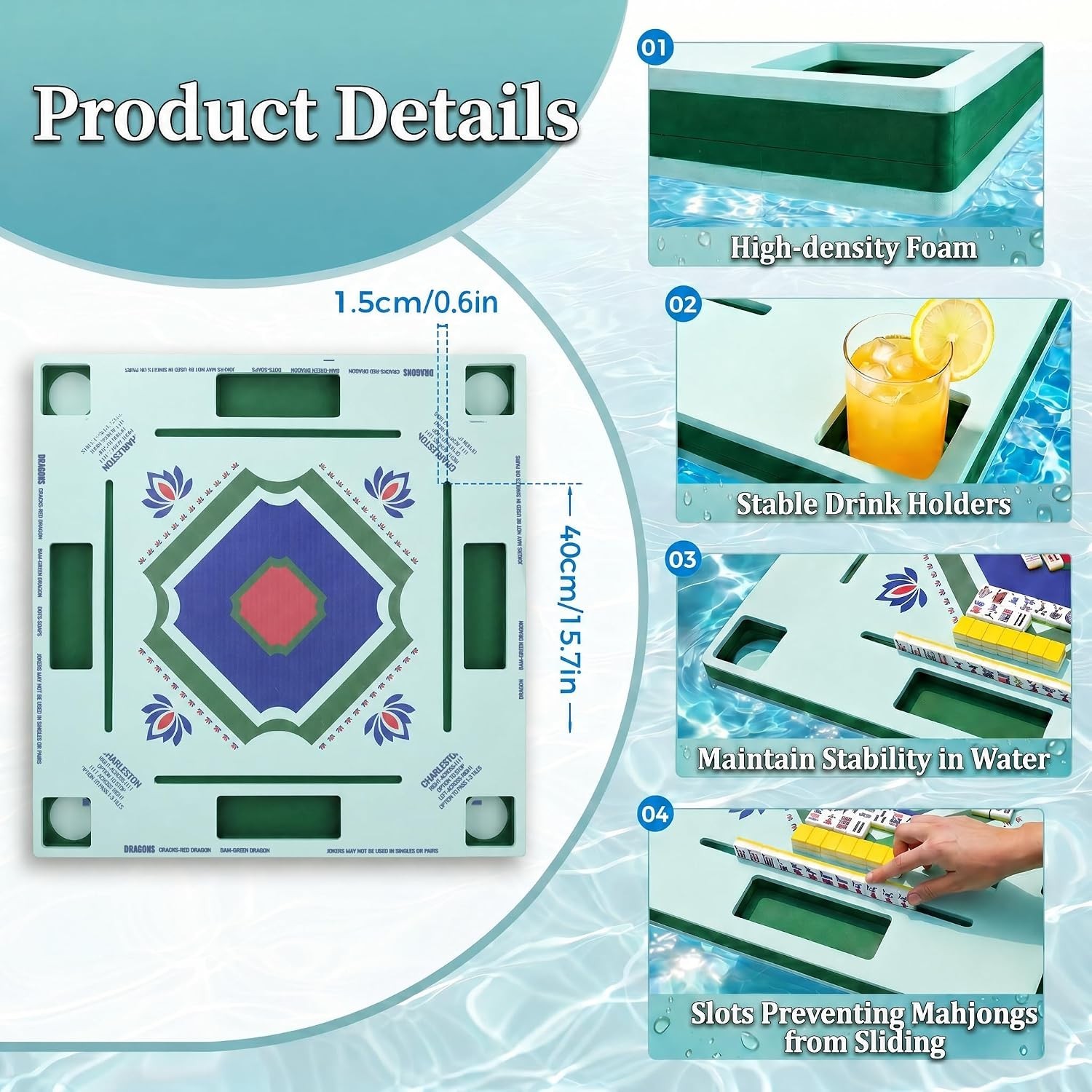 Large Floating Mahjong Table for Pool Water Game Table for Kids and Adults