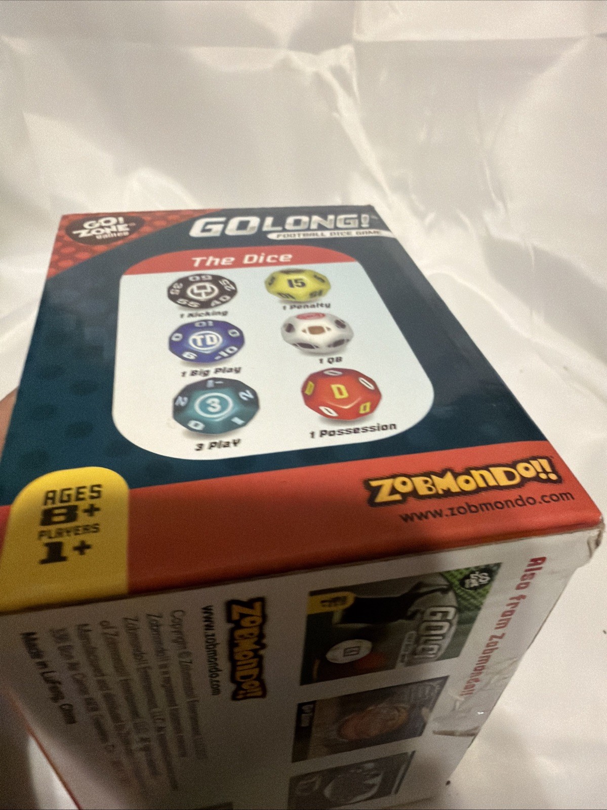 Go Long Football Dice Game Go! Zone Games Travel Ages 8+ New Never Used Zobmondo
