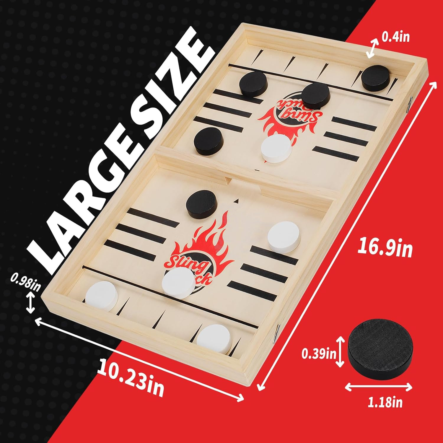 Large Fast Classic Slingshot Puck Game, Wooden Hockey Board Games for Family Nig