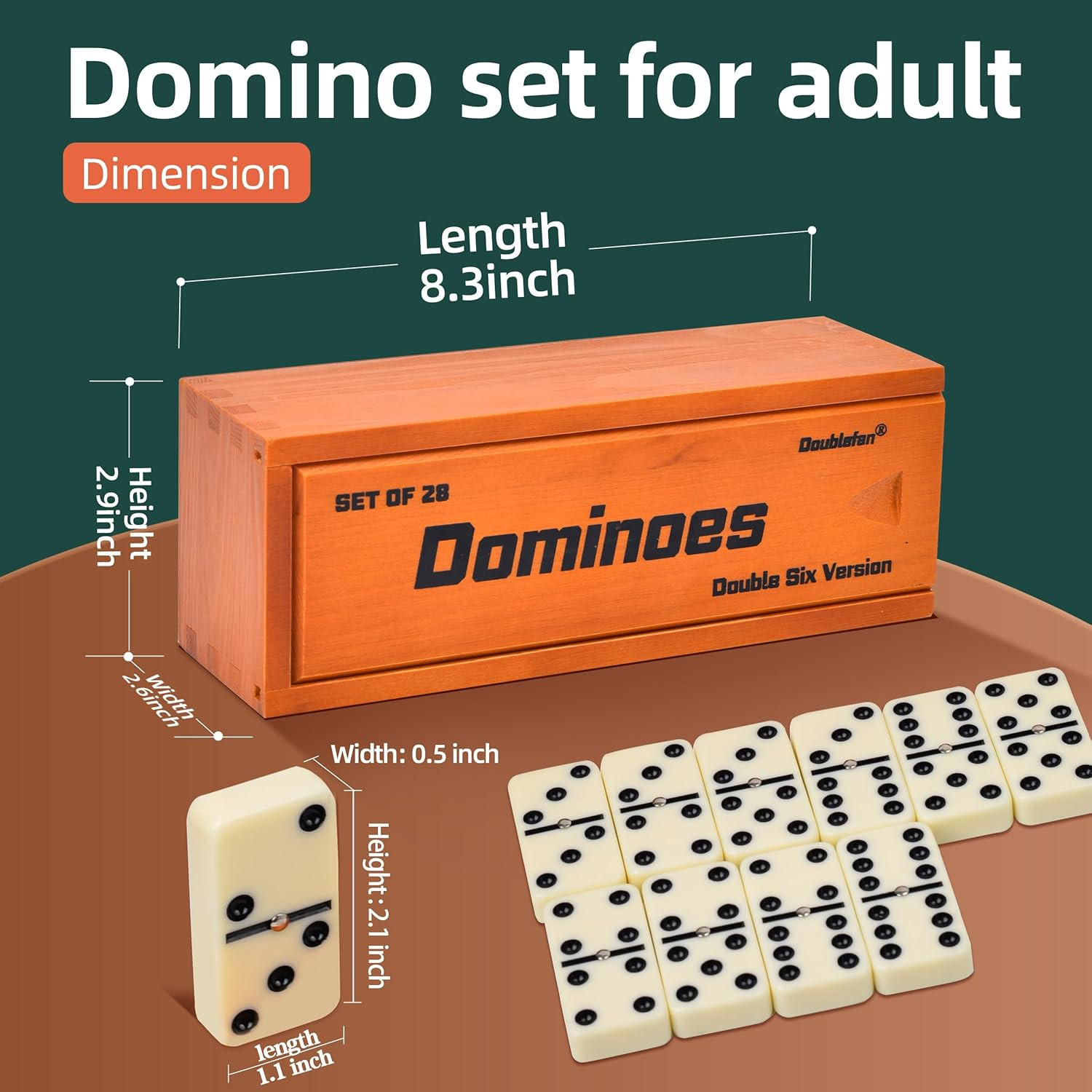 Dominos Set for Adults, Jumbo Size Double 6 Dominoes Set, Classic Board Game for