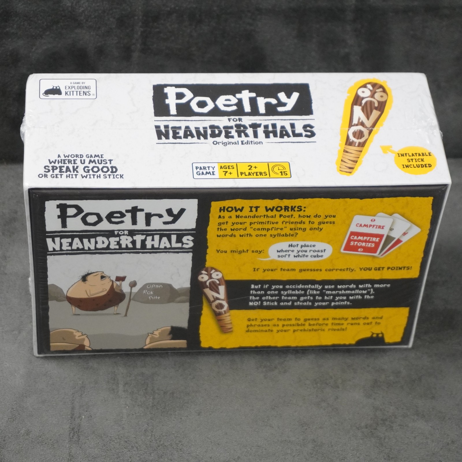 Poetry for Neanderthals Game Exploding Kittens Party Ages 7+ Inflatable Stick Ne