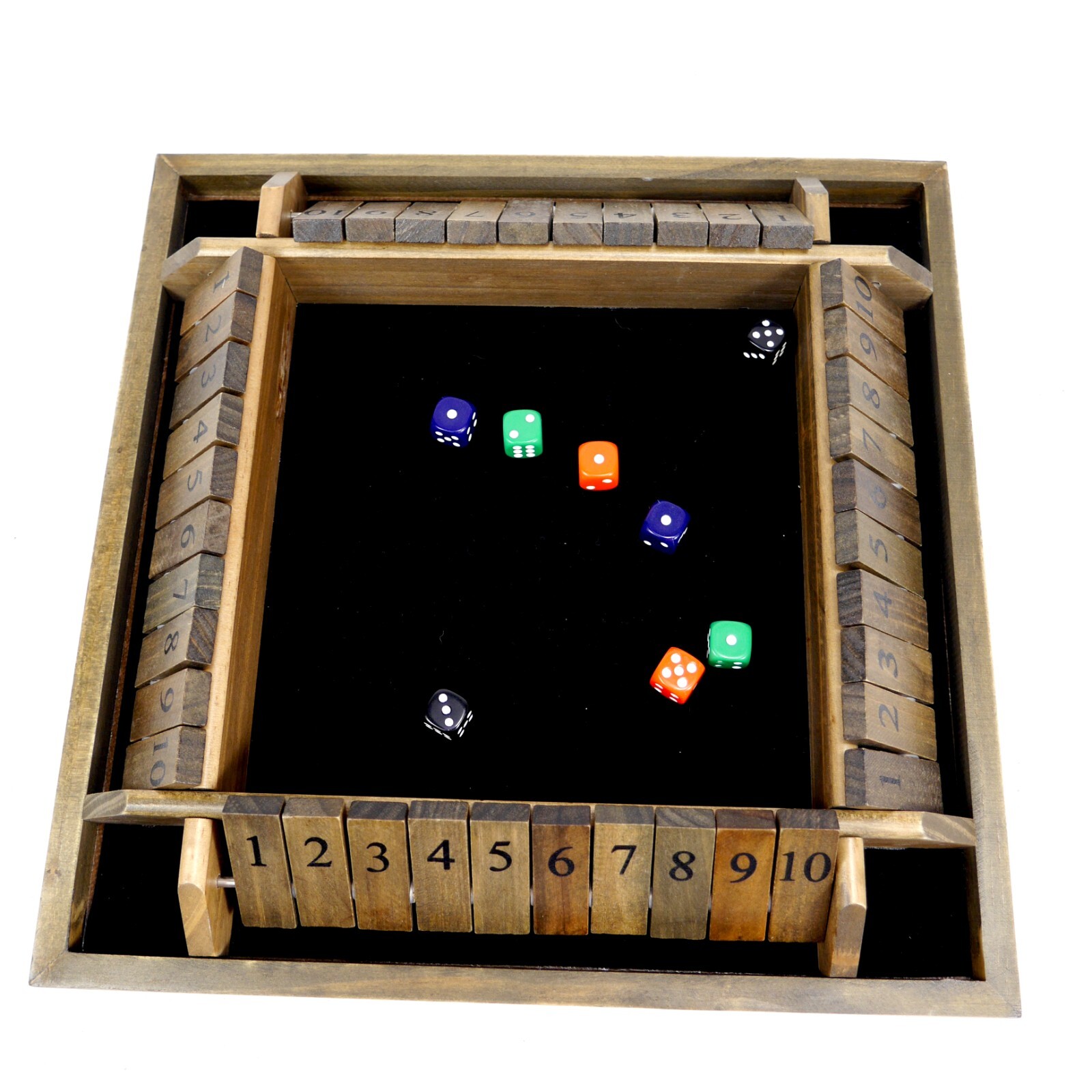 WE Games’ SHUT THE BOX 14 inch Walnut Board for 1 to 4 Players 497410 COMPLETE