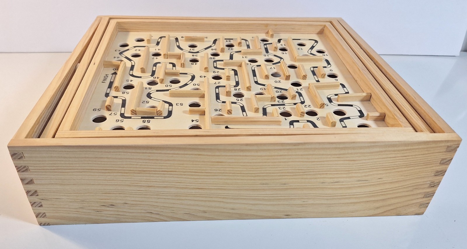 Labyrinth Game Real Wood Oak Finish 2 Steel Marbles Great Cond Damaged Box