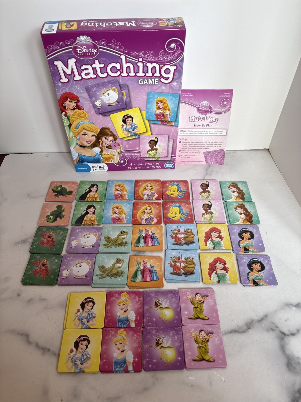 Disney Princess Matching Game Picture Tiles Memory Wonder Forge 100% Complete