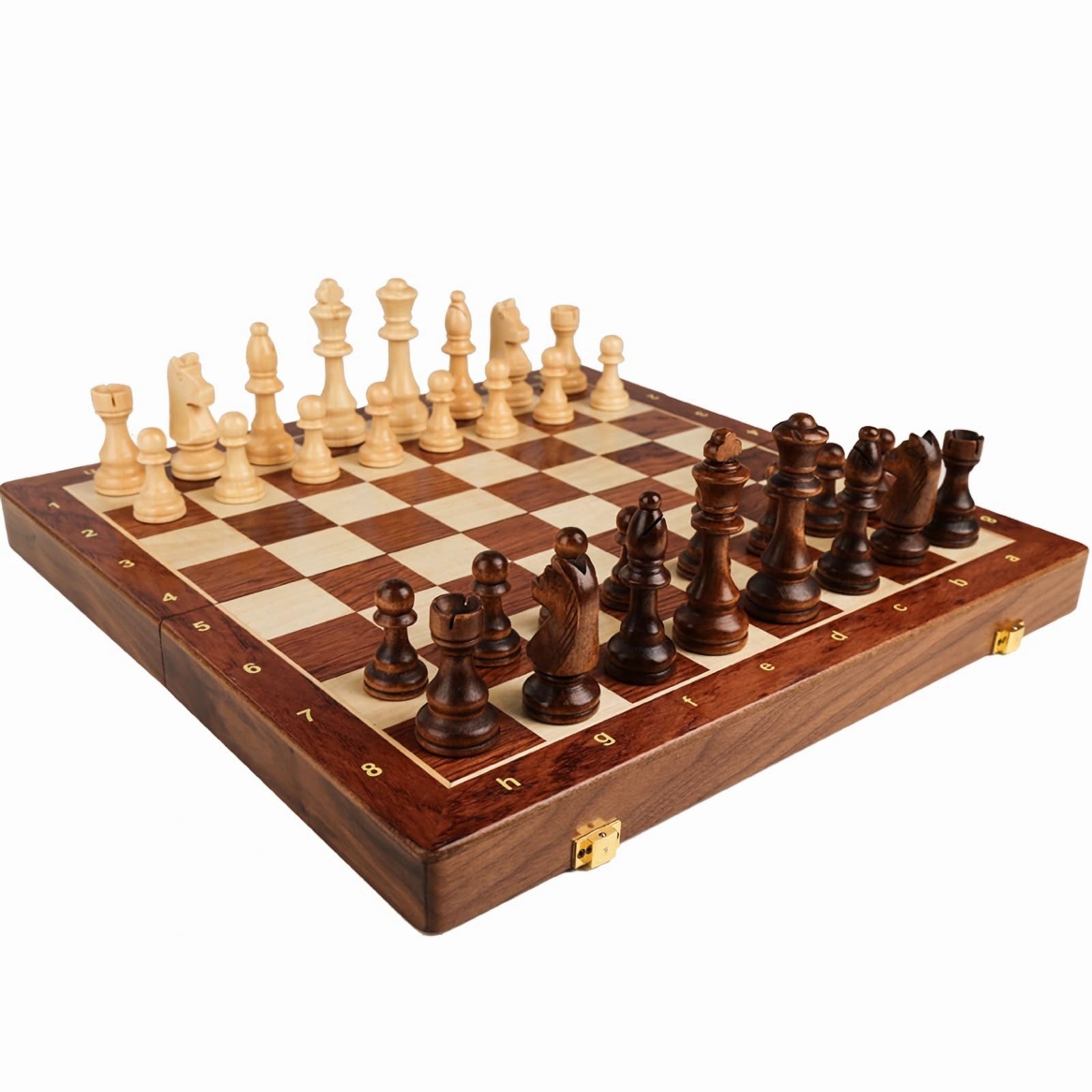 15” Walnut Chess Set with Storage Board for Adults & Children, 2 Players