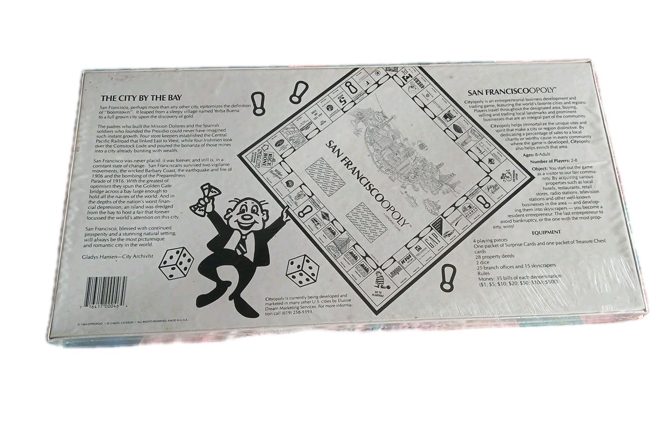 1989 Cityopoly San FranciscoOpoly Monopoly Style Game Night Board SEALED VTGE