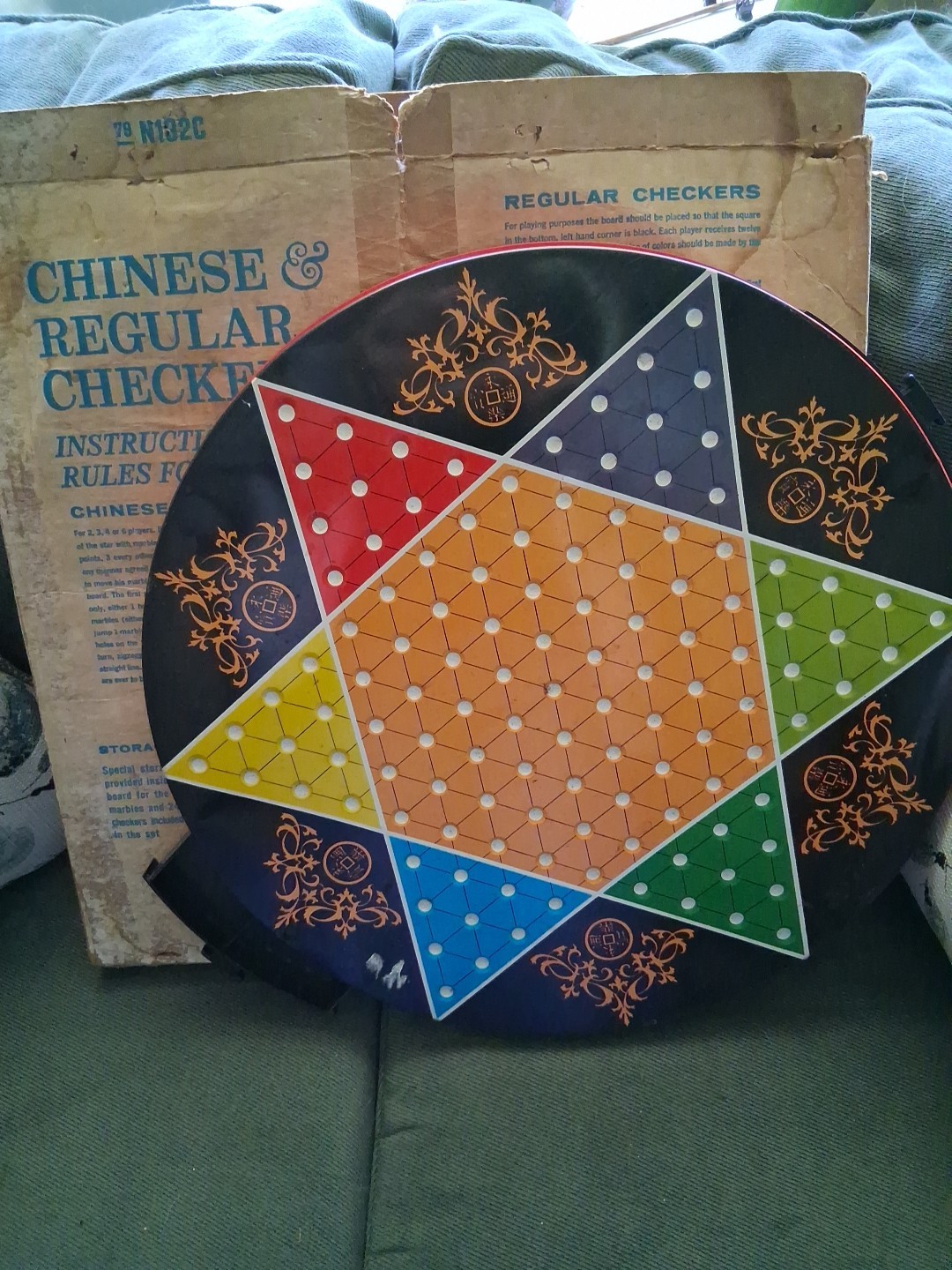 Chinese & Regular Checkers Metal Tin Game #539 Ohio Art Co 17.5″ Vintage 2 in 1