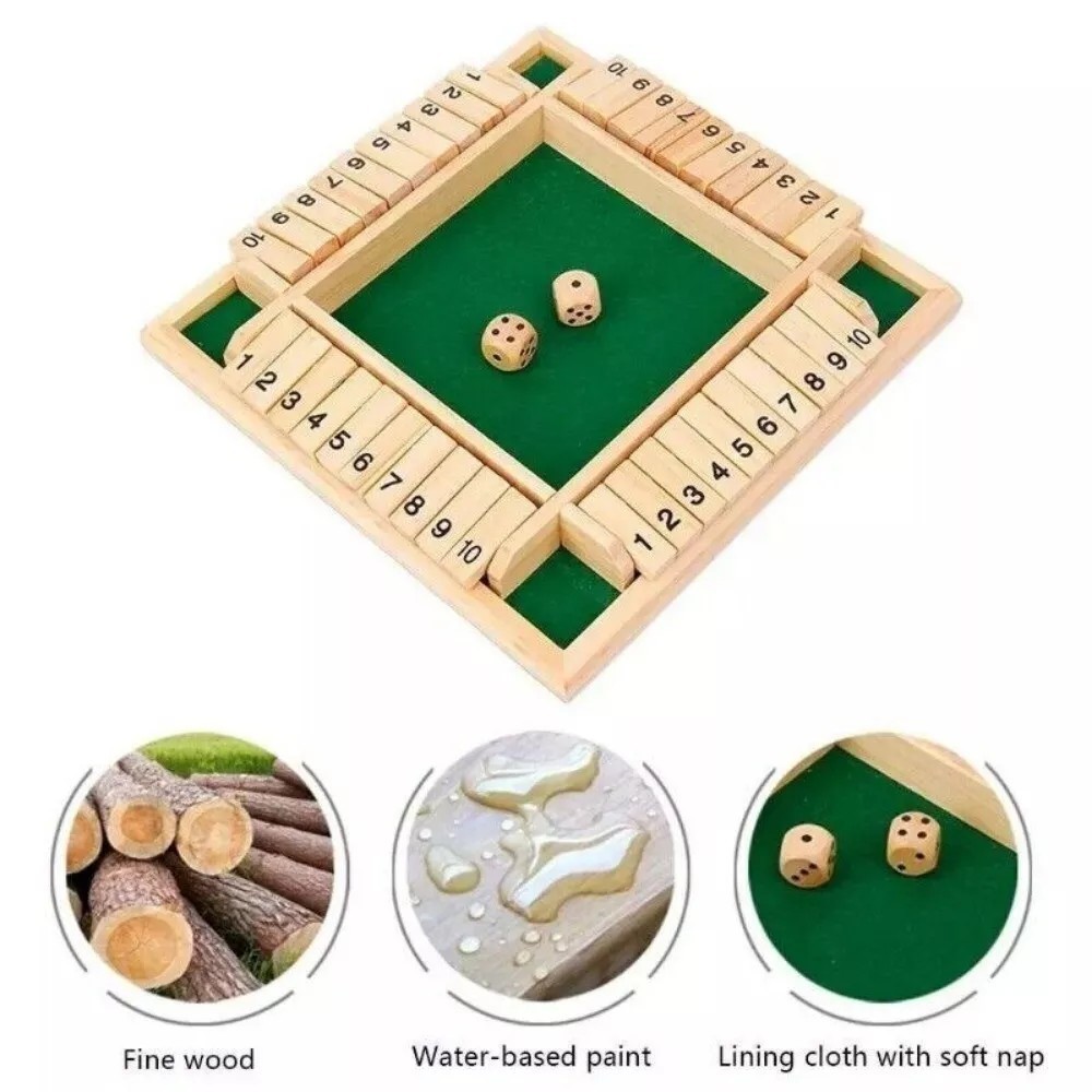 Wooden Dice Board Game Shut The Box for 4 Players Flaps&Dices Game Parent-child=