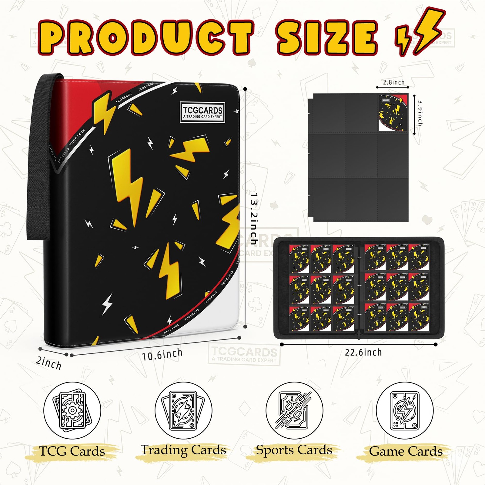 Card Binder for Pokemon Cards, 9 Pocket Trading Large, black